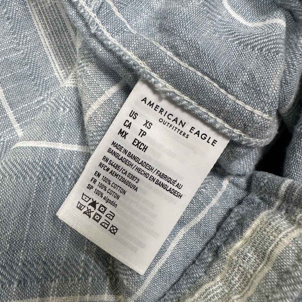 American Eagle Striped Shirt Cotton Short Sleeve Everyday Button Down Mens Blue - Picture 7 of 11